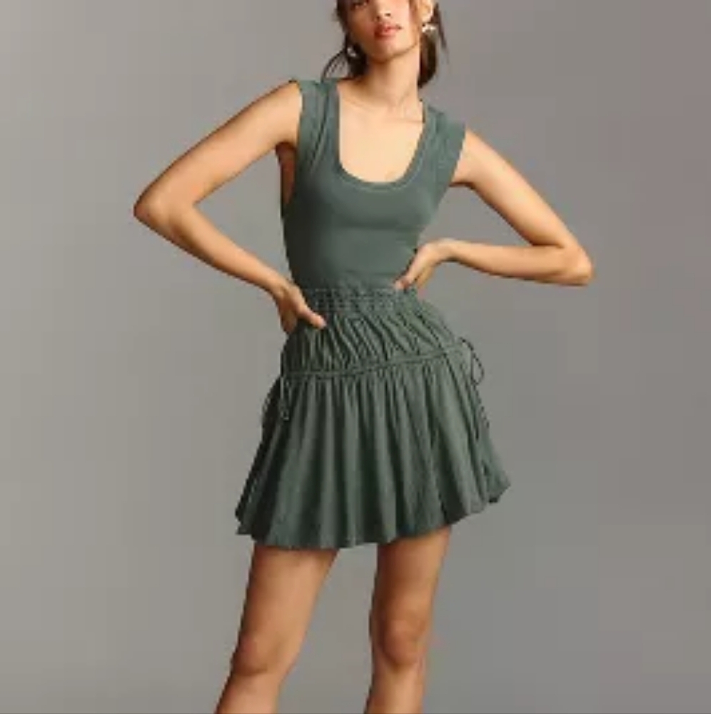 Anthropologie Green Ruffled Fit and Flare Mini Dress